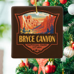 Bryce Canyon Nationalpark Travel Art Vintag Keramikornament<br><div class="desc">Bryce Canyon Vektorgrafik Design. Der Park ist ein weitläufiges Reservat im Süden Utah,  bekannt für die krummfarbenen Hoodoos,  die aus spitzenförmigen Felsformationen bestehen.</div>