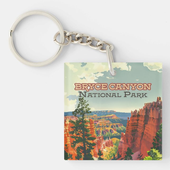 Bryce Canyon Nationalpark Utah Hoodoo Retro Schlüsselanhänger (Vorderseite)
