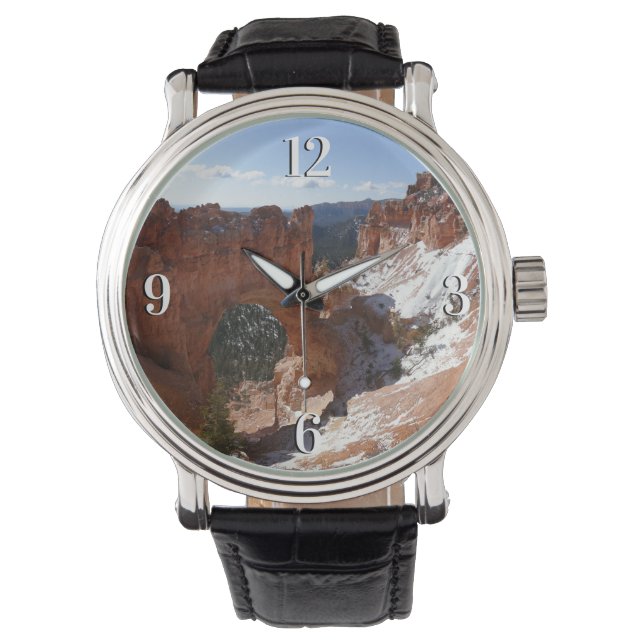 Bryce Canyon Natural Bridge Snowy Landscape Foto Armbanduhr (Vorderseite)