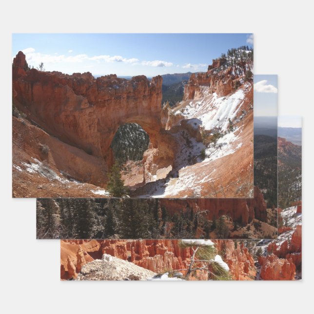Bryce Canyon Natural Bridge Snowy Landscape Foto Geschenkpapier Set (Set)