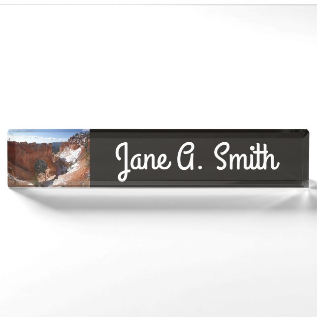 Bryce Canyon Natural Bridge Snowy Landscape Foto Namensplakette (Vorderseite)