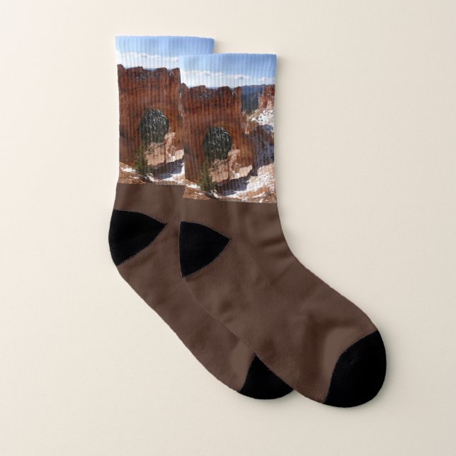 Bryce Canyon Natural Bridge Snowy Landscape Foto Socken (Paar)