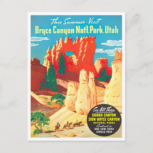 Bryce Canyon Vintage Reise Postkarte (Vorderseite)
