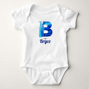 Bryce Name Reveal Letter Boy Blue Paint Newborn Baby Strampler