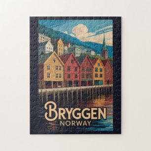 Bryggen Norwegen Illustration Reise Kunst Bergen