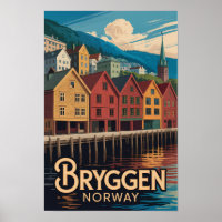 Bryggen Norwegen Illustration Reise Kunst Bergen
