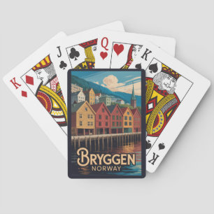 Bryggen Norwegen Illustration Reise Kunst Bergen Spielkarten