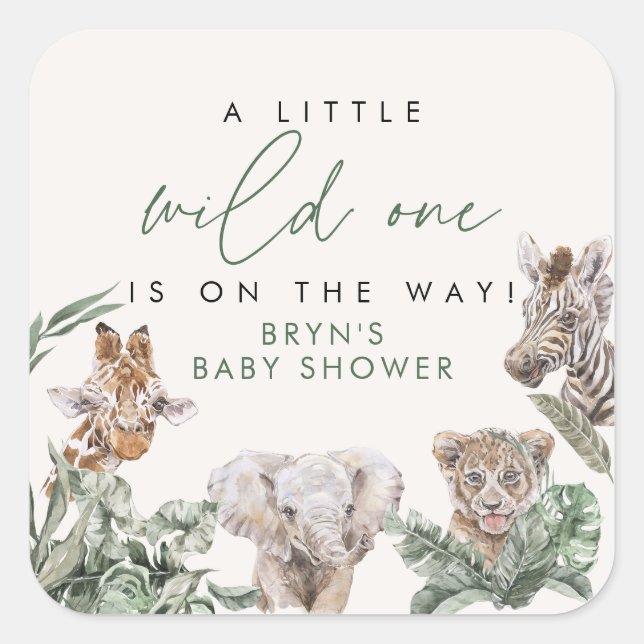 BRYN Niedlich Jungle Safari Baby Animal Baby Dusch Quadratischer Aufkleber (Vorderseite)