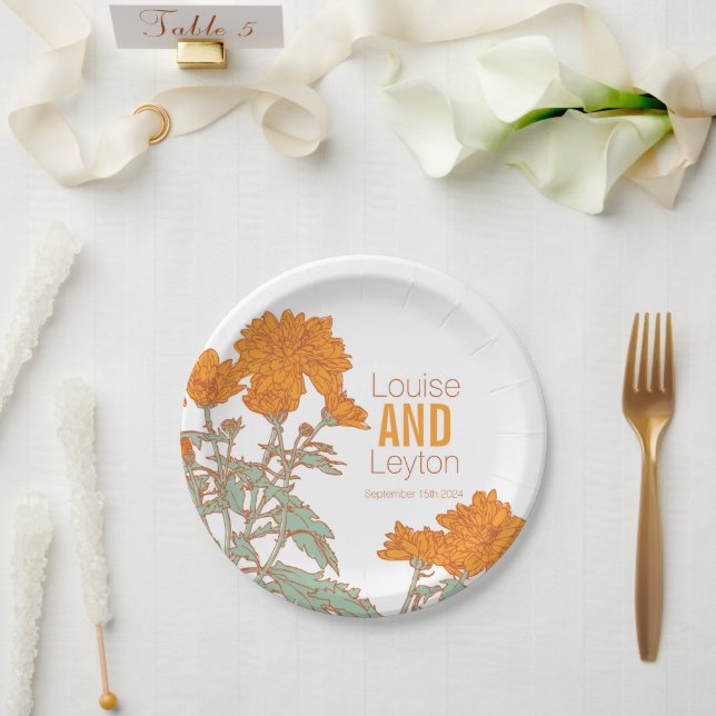 Brysanthemumorange-Blume Hochzeitssänger Teller (Hochzeit)