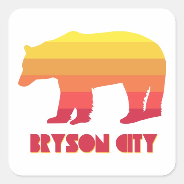 Bryson City North Carolina Rainbow Bear Quadratischer Aufkleber (Vorderseite)