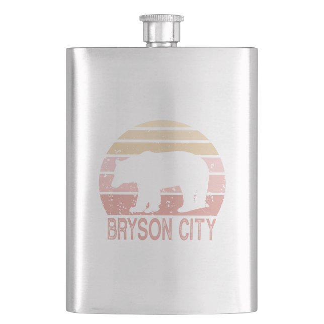 Bryson City North Carolina Retro Bear Flachmann (Vorderseite)