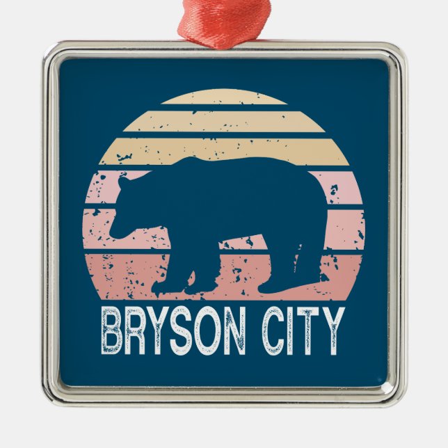 Bryson City North Carolina Retro Bear Ornament Aus Metall (Vorne)