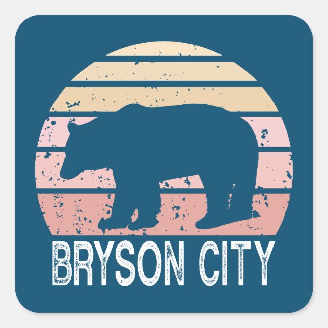 Bryson City North Carolina Retro Bear Quadratischer Aufkleber (Vorderseite)