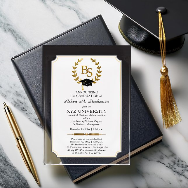 BS - Bachelor of Science Degree Uni-Abschluss Acryleinladungen (Elegant "BS" Bachelor of Science Degree College Graduation Acrylic Invitation)