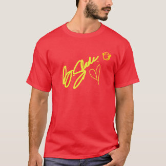 @BSLADE Unterzeichnungs-Reihen-Gelb auf rotem T-Shirt
