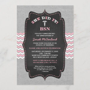 BSN Infirmière invitations de diplôme, PINK tablea