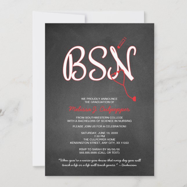 BSN Krankenschwester Abschluss Pinning Zeremonie N Einladung (Vorderseite)