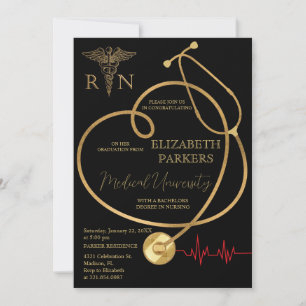 BSN RN Black Gold Nursing Graduation Party Einladung
