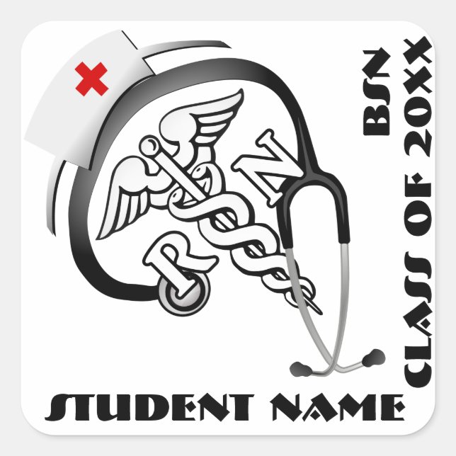 BSN - RN Graduate Quadratischer Aufkleber (Vorderseite)