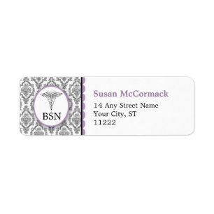 BSN RN LPN Damastcaduceus-Schwarz-Lavendel