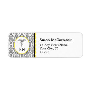 BSN RN LPN Damastcaduceus-Schwarzgelb
