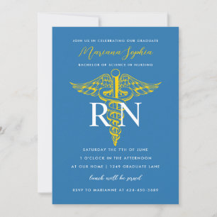 BSN RN Nurse Graduation Bleu et Gold Invitation