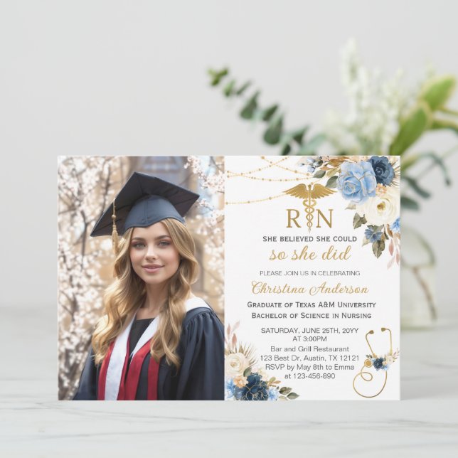 BSN RN Nursing Photo Graduation Party Einladung (Stehend Vorderseite)