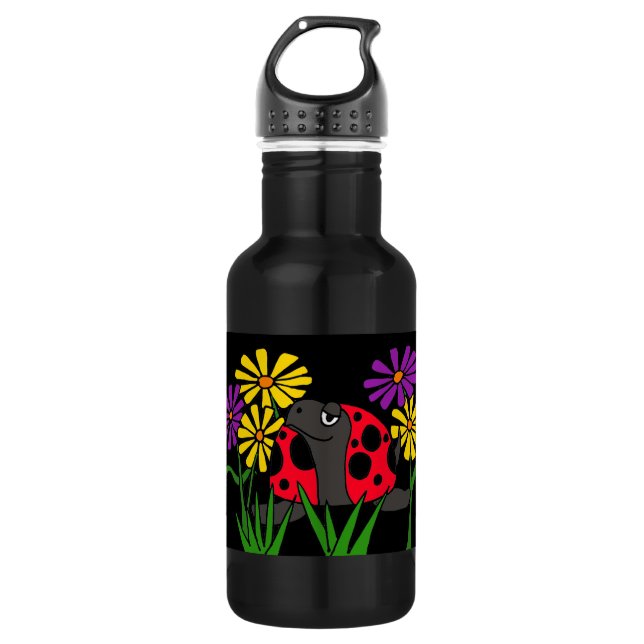 BT, Schildkröte-und Blumen-Volkskunst Edelstahlflasche (Vorderseite)