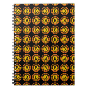 BTC-Icon-Muster mit Schwarz Notizblock