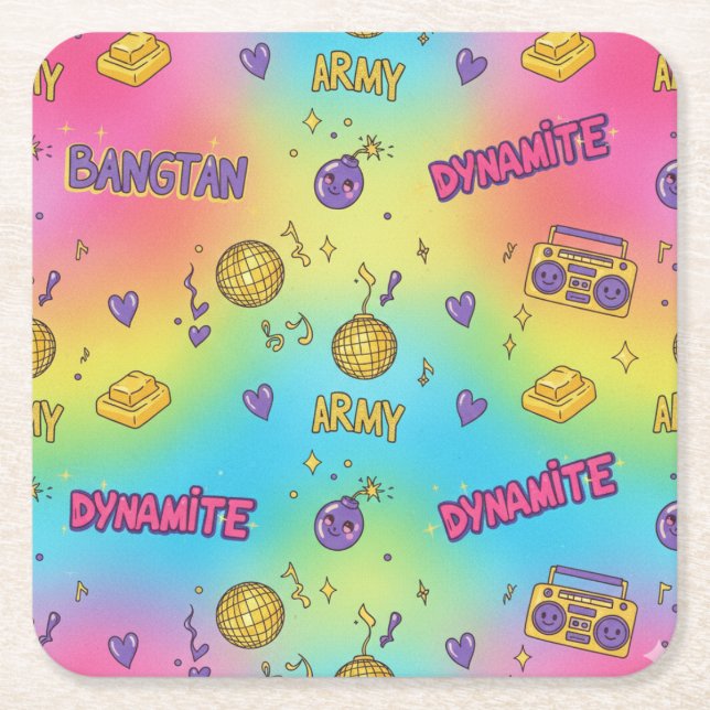 BTS Dynamite Disco Party Seamless Pattern Rechteckiger Pappuntersetzer (Vorderseite)