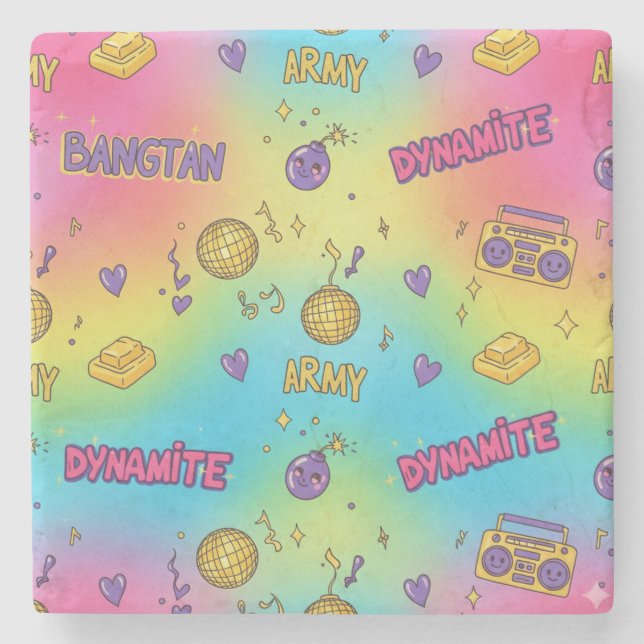 BTS Dynamite Disco Party Seamless Pattern Steinuntersetzer (Vorderseite)