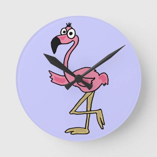 BU lustige Flamingo-Wanduhr Runde Wanduhr (Vorderseite)