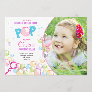Bubble Birthday Party Einladung POP Birthday Girl