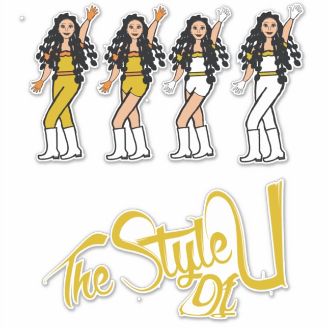 Bubble Braids Dancer Stickers Gelb/Weiß Aufkleber (Vorderseite)