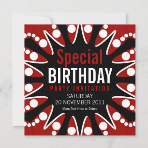 Bubble Burst Rouge Blanc et noir Invitation d'anni