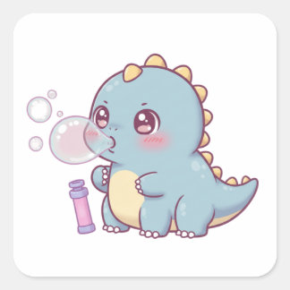 Bubble Dino – Playful & Kawaii! Quadratischer Aufkleber