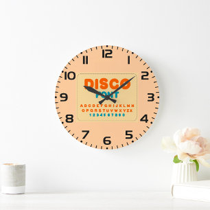 Bubble Disco Alphabet Schriftart Fett Vintage Buch Große Wanduhr