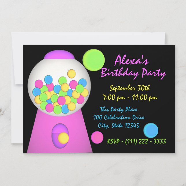 Bubble Gum Birthday Einladung (Vorderseite)