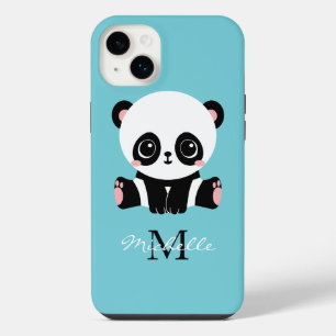 Bubble Gum Blaues Panda-Monogramm Personalisierter iPhone 14 Plus Hülle