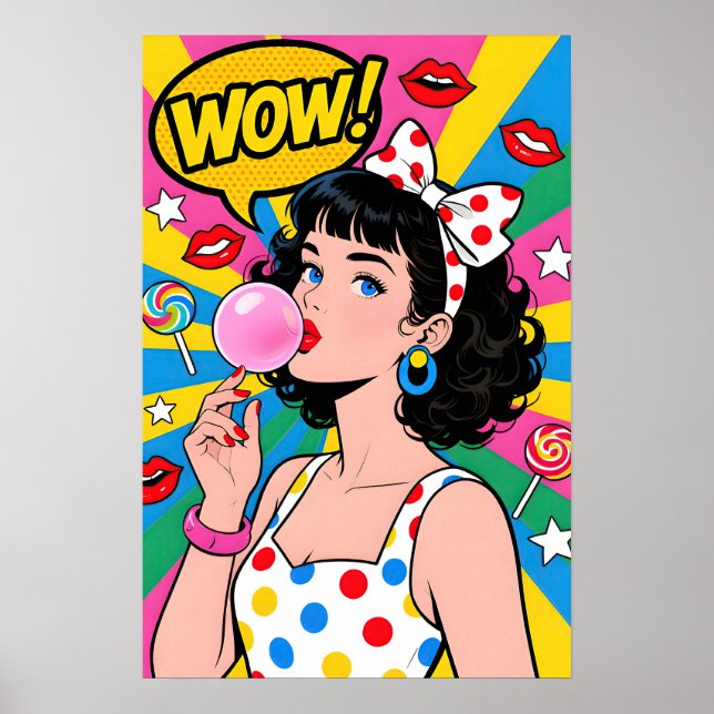 Bubble Gum Girl Pop Art Poster (Vorne)