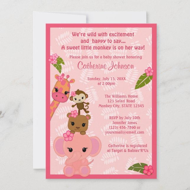 Bubble Gum Jungle Baby Shower Einladungen GIRL (Vorderseite)