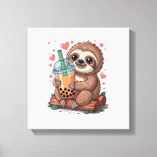 Bubble Kawaii Faultier beim Trinken von Boba-Tee T Leinwanddruck
