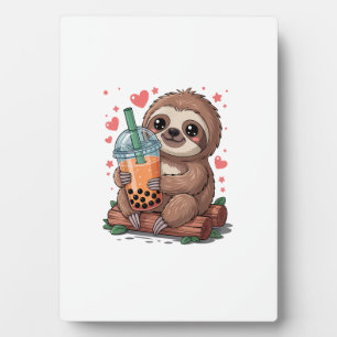 Bubble Kawaii Faultier Trinkt Boba Tee T-Shirt Fotoplatte