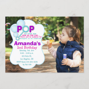 Bubble Pop Girl Photo Anniversaire Fête Invitation