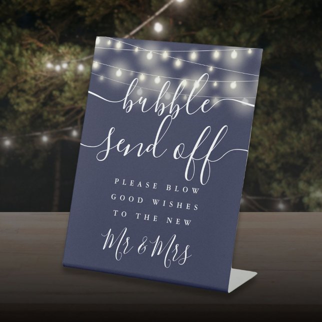 Bubble Send Off String Lights Navy Blue Sockelschild (Bubble Send Off String Lights Navy Blue Pedestal Sign)