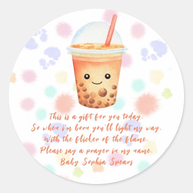 Bubble tea baby shower - Prayer candle label Runder Aufkleber (Vorderseite)