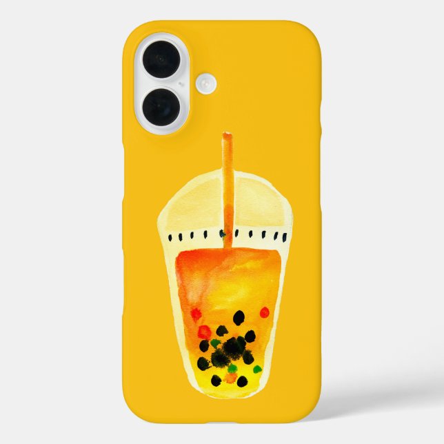 Bubble tea boba Aquarellkunst iPhone 16 Hülle (Rückseite)