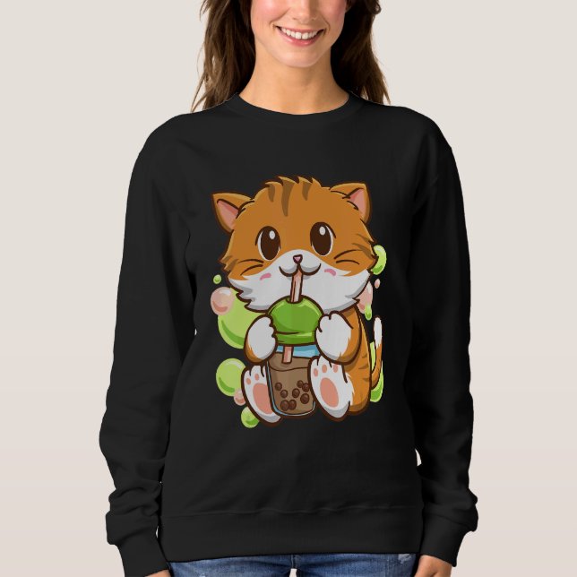 Bubble Tea Cat Boba Tea Drinker Tapioca Balls cat Sweatshirt (Vorderseite)