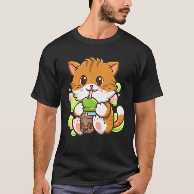 Bubble Tea Cat Boba Tea Drinker Tapioca Balls cat T-Shirt (Vorderseite)