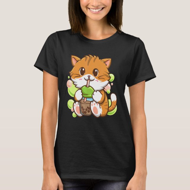 Bubble Tea Cat Boba Tea Drinker Tapioca Balls cat T-Shirt (Vorderseite)